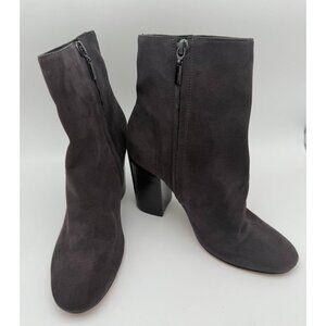 Schutz Grey Suede Block Heel Ankle Boots With Side Zippers - Size 8.5